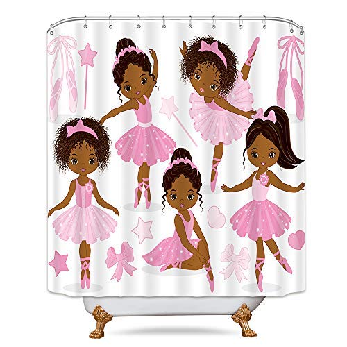 Pink Ballet Shower Curtain Cute Girls Ballerina Dancer Skirt Gymnastic Nursery Bathroom Child