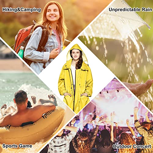 LAMA Stilvolle Lange Regenjacke Regenmantel Unisex Regenponcho mit wasserdichte Pattentasche Kapuze Tunnelzug Erwachsene Regenbekleidung Regencape Raincoat Regenschutzbekleidung Damen, Gelb L