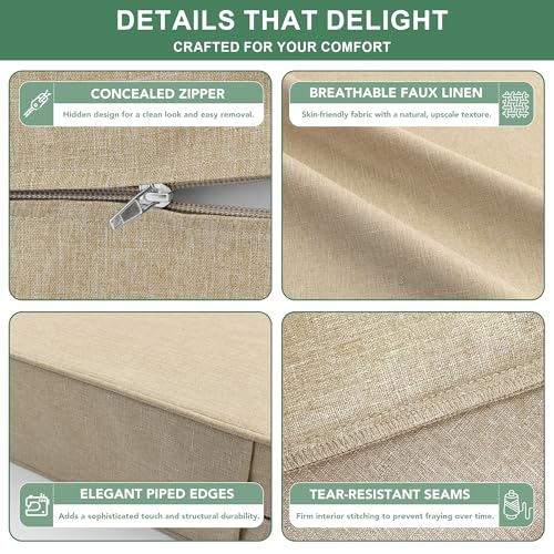 Image of Summsun Outdoor Chair Cushions 24 x 24 Inch, Faux Linen Patio Furniture Cushions, Water Resistant Backrest and Deep Seat Cushion Set with Ties, Removable Cover, Non-Slip Bottom, Nature