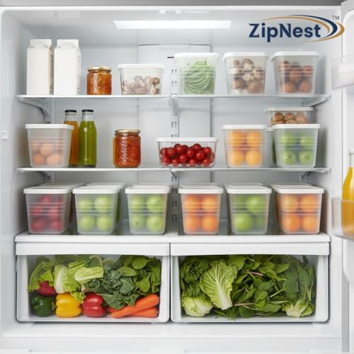 Image of Plastic Storage Containers Set for Kitchen | Leak-Proof Durable and Space-Saving | Pantry Organizers for Kitchen | Fridge Storage Boxes | Fridge Storage Containers (800 ML, Pack of 6) White