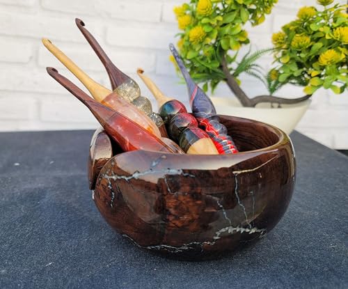 Image of Handmade Yarn Bowl Wooden - Yarn Holder Storage Bowl - Yarn Bowl for Knitting 7 inch x 4 inch inch - Best Gift for Knitters (Large)
