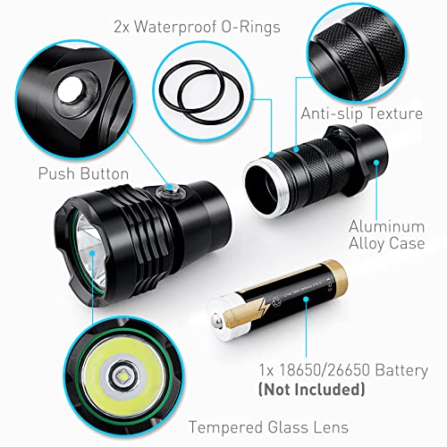 Scuba Diving Flashlight, 1000 Lumens Ipx8 Waterproof Handheld Led Light Dive Torch With Wrist Strap, Rechargeable Charge Socket, And Line For Under Water Deep Sea Cave, Emergency, Hiking Safety #TOP4