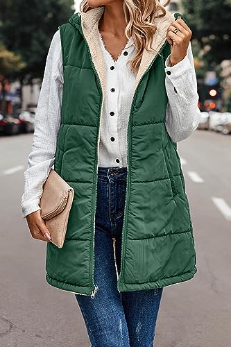 Long Puffer Vest Women Quilted Down Jackets Sleeveless Fleece Jacket Reversible Winter Coat Zip Up Hoodie with Pocket2