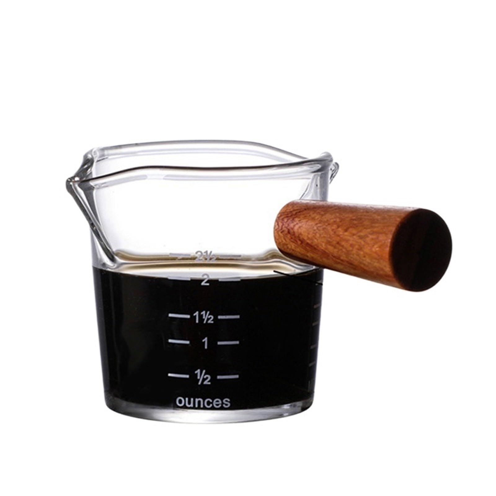 Taza medidora de café expreso con mango madera, jarra leche doble/boca única, tazas medidas a escala, 2 uds para Latte Art(Transparent A-70ml)