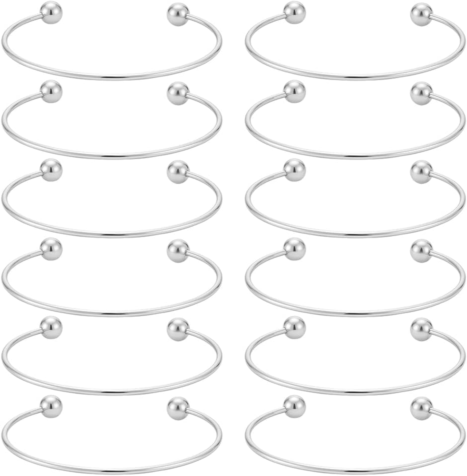 UNICRAFTALE 12Pcs Adjustable Wire Blank Bracelet Stainless Steel Torque Bangles Cuff Bangles with Soldered Round Beads Blank Bracelet for Crafting DIY Jewelry Making