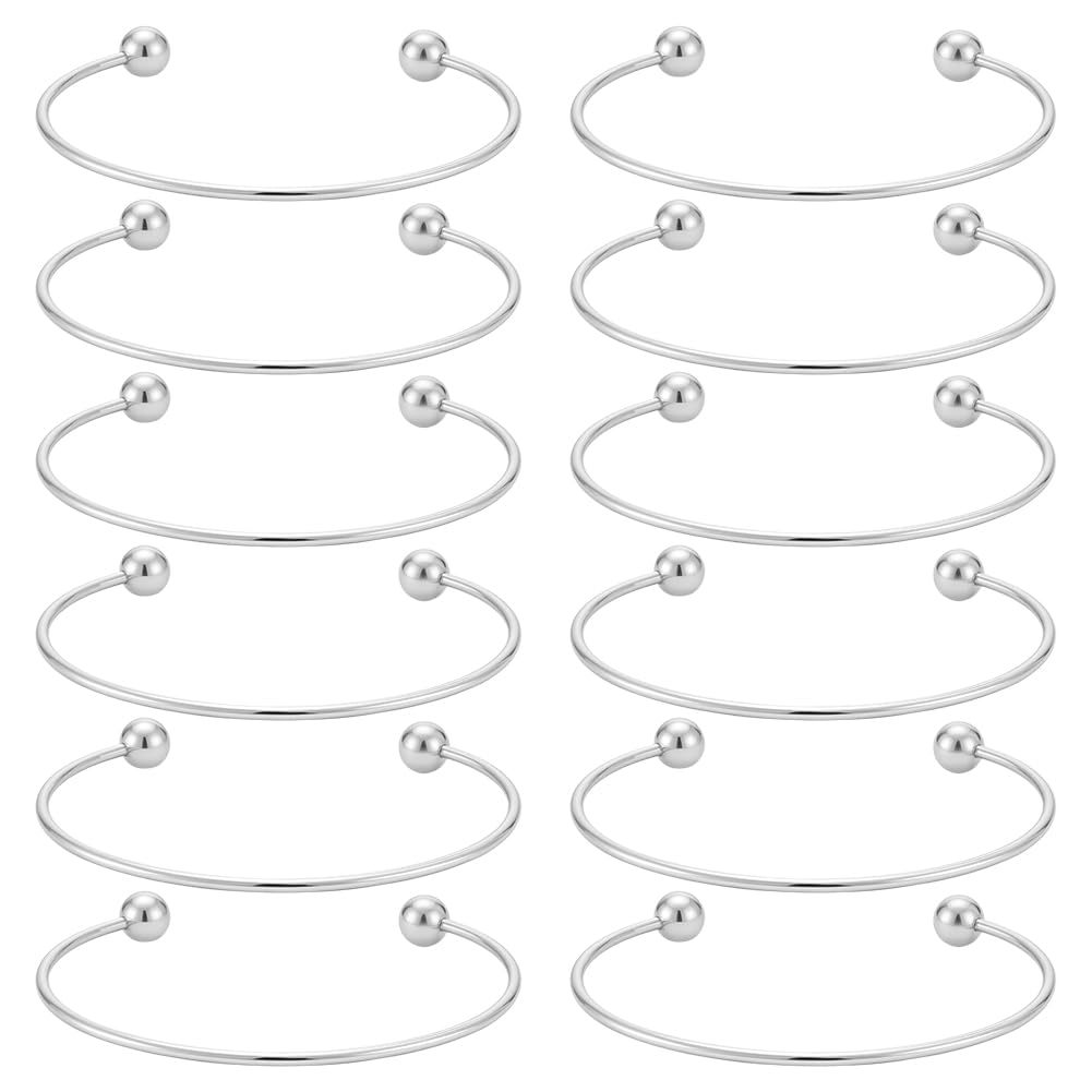UNICRAFTALE 12Pcs Adjustable Wire Blank Bracelet Stainless Steel Torque Bangles Cuff Bangles with Soldered Round Beads Blank Bracelet for Crafting Jewelry Making
