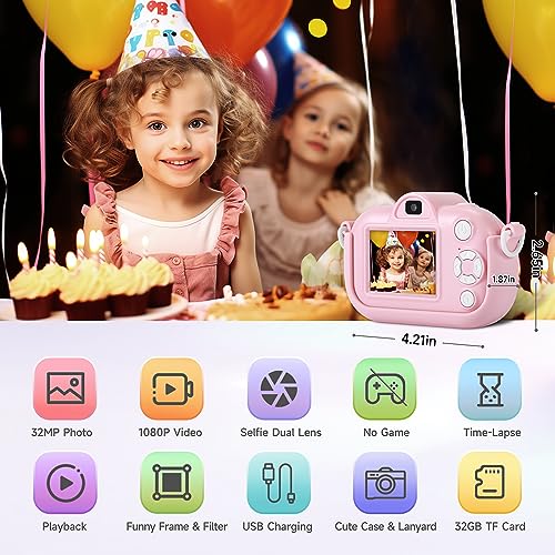 Kids Camera for Toddler Girls Boys Aged 3-9, YEEHAO 32MP Kids Toys Digital Camera 3 4 5 6 7 8 9 Year Old Girls, Children Birthday Gift for Kids - image 2