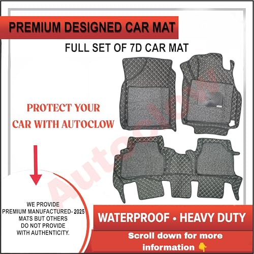 Image of Premium 7D Car Mat for Skoda Rapid (Model : 2012-2025) || Luxury Leather Dual-Stitch Full Set 7D Car Floor Mat || Color : Golden Stitch-Silver Grass (Design-1)