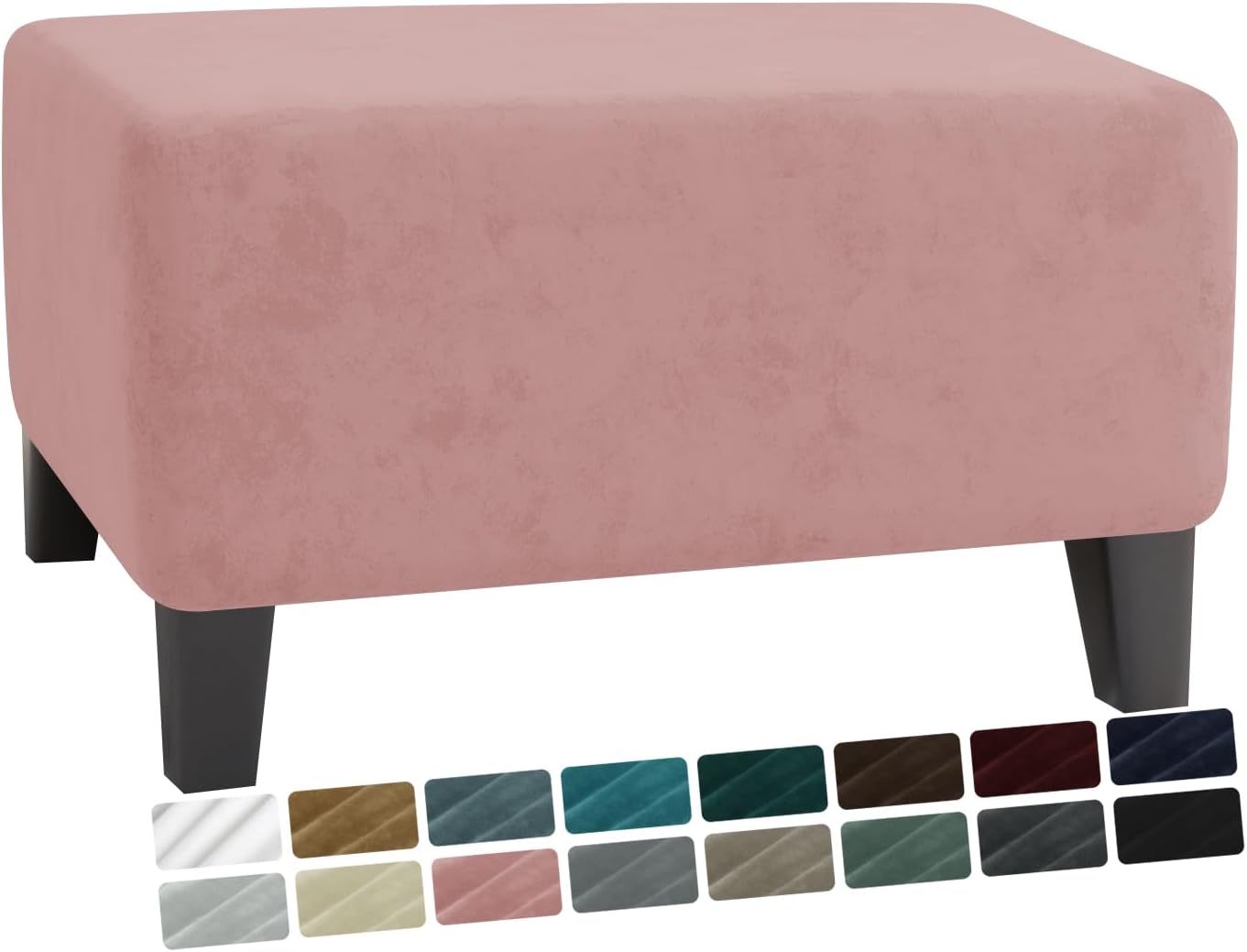 MAXIJIN Velvet Ottoman Cover Rectangular Stretch Square Ottoman Covers Slipcover Rectangle Washable Foot Stool Cover Thick Storage Protector with Elastic Bottom (Ottoman Large, Dusty Pink) Large Dusty Pink
