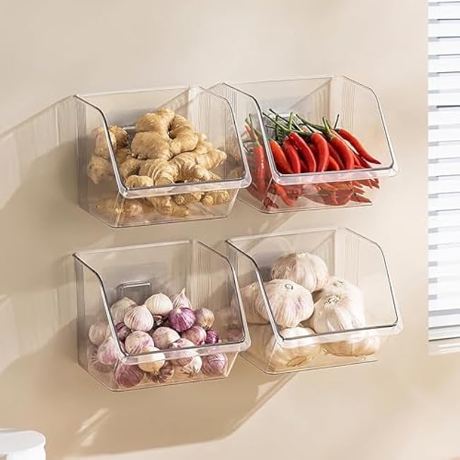 9-Pack Small Clear Storage Baskets, Adhesive Spice Rack Wall Mount for Countertop/Cabinet/Bathroom, Plastic Storage Bins Kitchen Wall Organizer and Storage Shelves, Spice Organizer