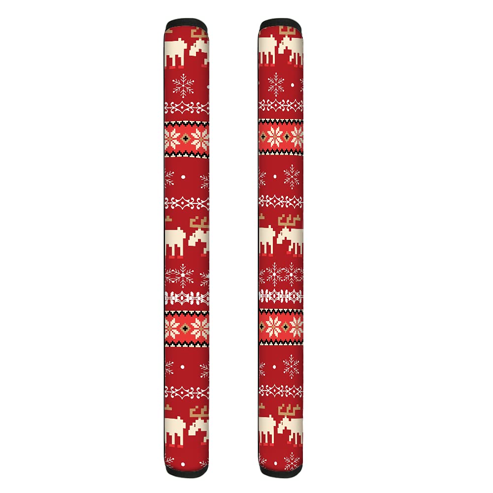 Freewander Red 2PC Fridge Handle Cover Keep Off Fingerprints Liquid Oil Stain Food Spot Washable Kitchen Appliance Handle Protector, Christmas Elk Snowflakes