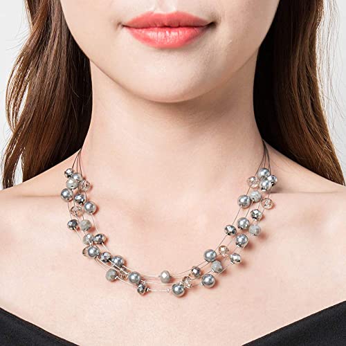 Bulinlin Long Beaded Silver Chain Necklace Layered Statement Choker Necklace Set #TOP6