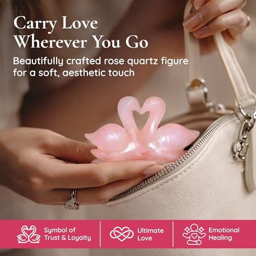 Image of Natural Rose Quartz Swan Pair | 100-200 g Certified Rose Quartz Crystal Love Birds Showpiece | Symbol of Love, Loyalty & Togetherness | Home & Office Decor | Ideal for Gifting
