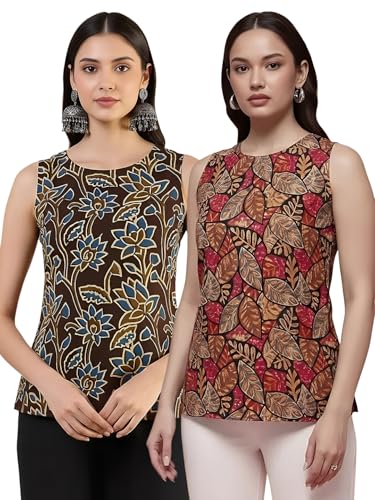 T-shirt sans manches en coton mélangé Pinkmint pour femme en lot de 2 marron multicolore XL