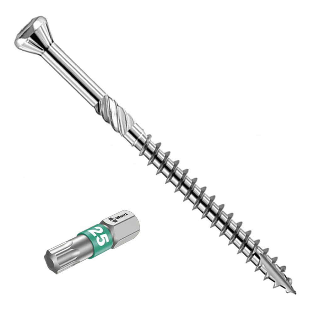 1000 Terrassenschrauben Edelstahl 5x60mm rostfrei - incl. Bit Torx 25 - C2 martensitisch, AISI 410 für Hartholz-Dielen