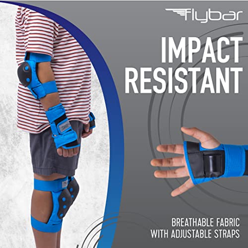 Image of Flybar Knee and Elbow Pads, Wrist Guards Protective Safety Gear Set - Multi Sport Protection For Skateboarding, BMX, Pogoing, Inline Skating, Scooter - Kids, Teen & Adult Sizes (Blue, Small)