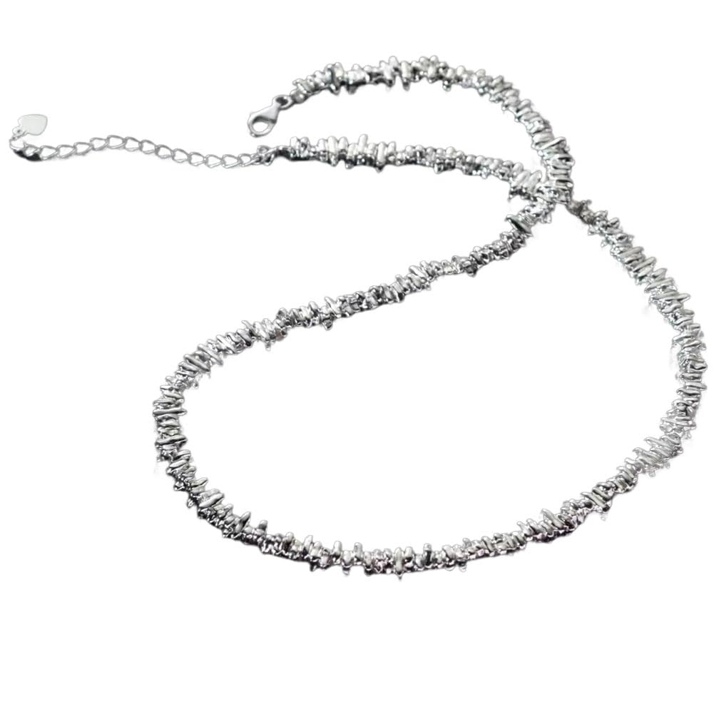 Sterling Silber Elegante Halskette für Frauen unregelmäßige Funkelnde Diamant geschnittene Halsketten Infinity Charm Halslet Schmuck Geschenke Nickelfrei 17 Zoll