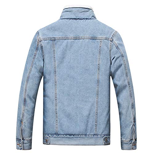 Fiilimer Light Blue Denim Jacket Men Fur Lined Jean Fleece Sherpa Denim Jacket Casual Warm Trucker Size M thumb #1