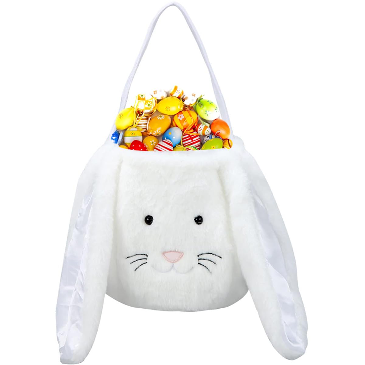 Plush Easter Bunny Basket for Kids Boys Girls Easter Buckets with Long Plush Ear Personalized Egg Hunting Bags,Bunny Kids Easter Tote Bags for Easter