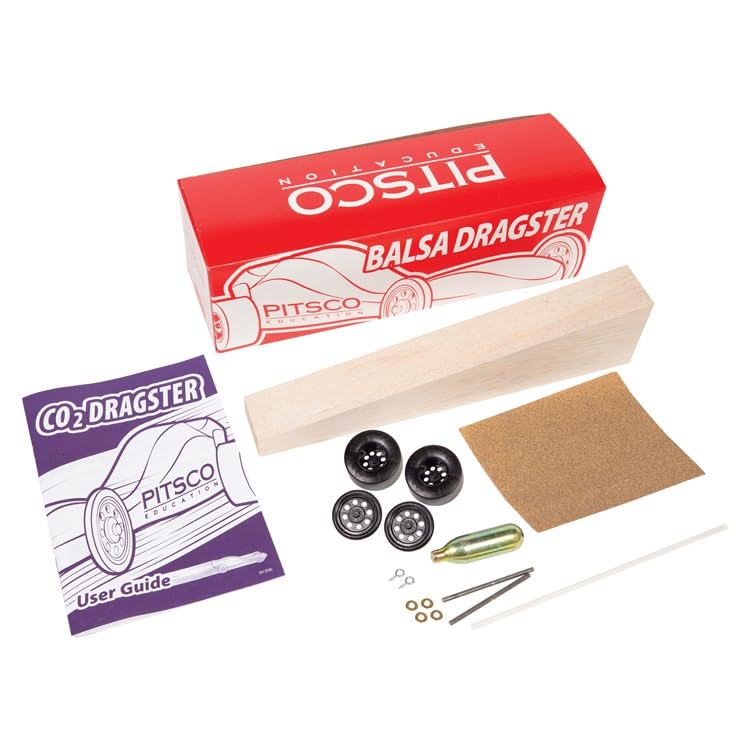 Pitsco Education Balsa CO2 Dragster KIT, Single, STEM Education, Grades 6-12, Complies with CTSO Competition Specifications
