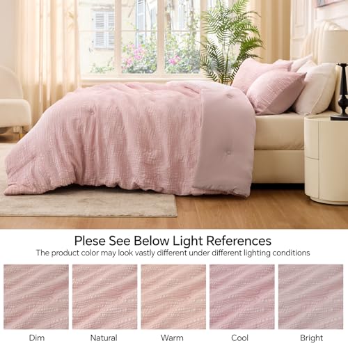 Image of BEDELITE Queen Comforter Set Striped-Blush Pink,Lightweight &Soft Comforter