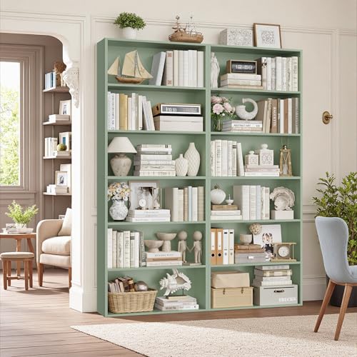 FOTOSOK 6-Tier Open Bookcase and Bookshelf Set of 2, Freestanding