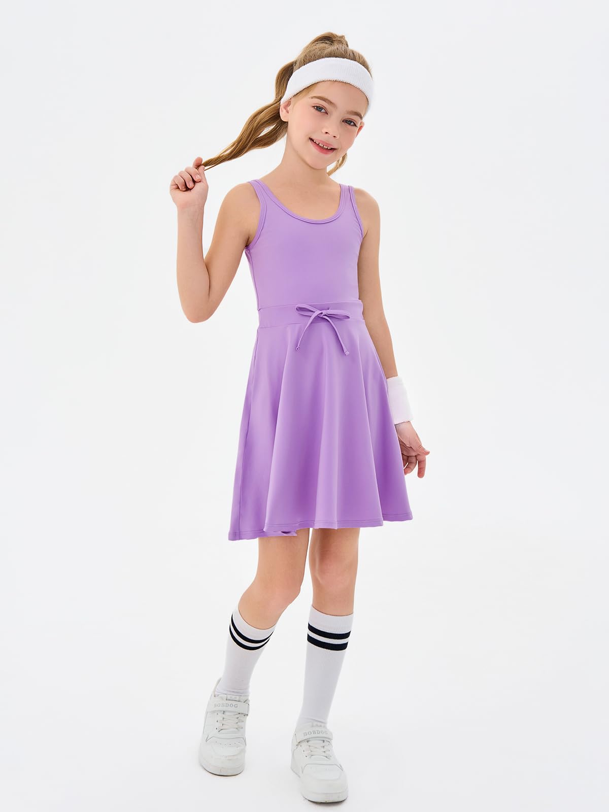 Haloumoning Robe de tennis sans manches pour fille - Taille élastique - Coupe trapèze - Pour entraînement et golf - 4 à 14 ans