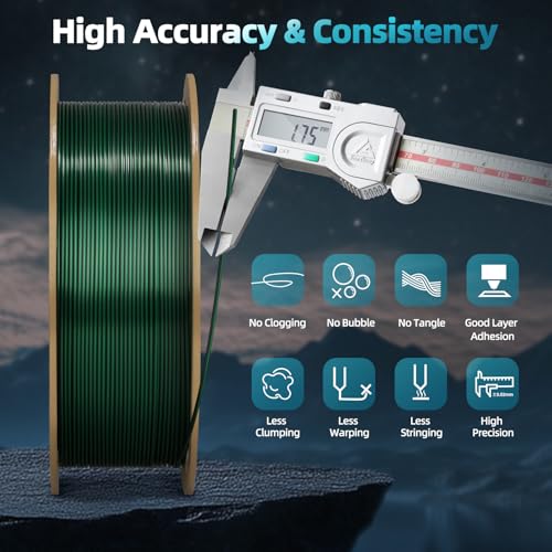 Image of Dual Color Silk PLA 3D Printer Filament 1.75mm,Dual Color 2-in-1 Green-Black Silk Filament 1KG Spool (2.2lbs) Dimensional Accuracy Probability + /- 0.02mm Fit Most FDM 3D Printers, Black-Green