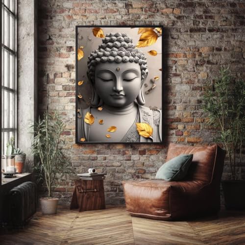 Toile bouddha feuilles d'or pour décoration murale chambre - 3