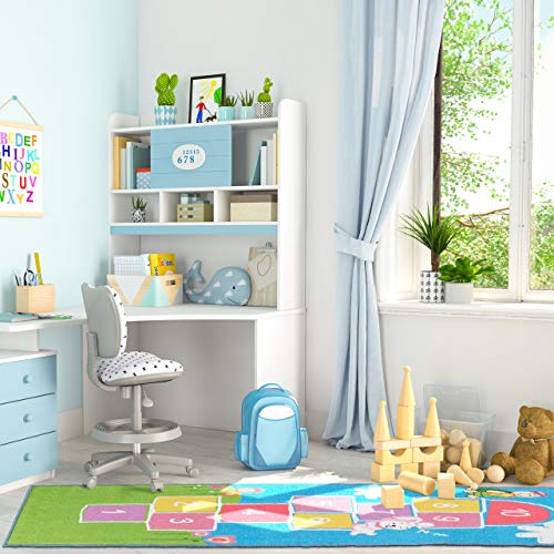 Relaxdays Kinderteppich Hüpfspiel, 180 x 70 cm, 10 Hüpfkästchen, Kurzflor, gummierte Unterseite, Spielteppich, bunt