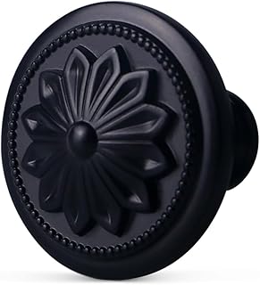 Kitchen Cabinet Knobs, 10 Pack Matte Black Zinc Alloy, 1-2/5'' Round Handles for Cabinets