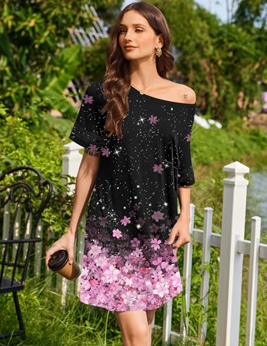 Image of Ekouaer Nightgowns for Women Color Block Sleep Shirt Short Sleeve Sleepwear