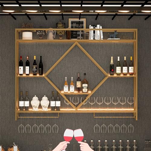 Étagère murale à vin avec lumière LED et support verre suspendu