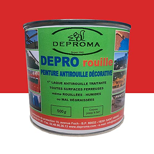 DEPROMA | Peintures glycéro | fer antirouille métaux | 500gr | Protection contre la rouille - Rouge flamme Cover
