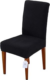 LUOLLOVE Fundas para Sillas, Stretch Extraíble Lavable Fundas Sillas Comedor,Fundas Sillas Respaldo con Banda Elástica para Comedo(4-Piezas,Negro)