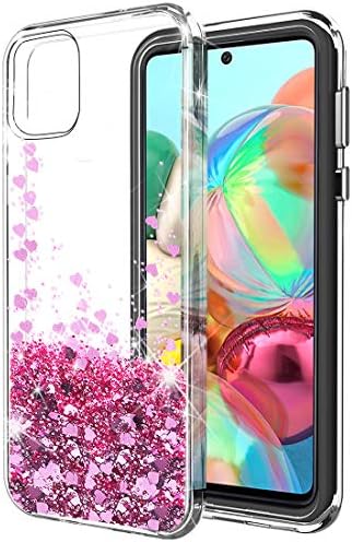 SunStory Galaxy A71 Case,Luxury Fashion with Moving Shiny Quicksand Glitter and Double Protection with PC Layer and TPU Bumper Case for Samsung Galaxy A71 Phone (Rose Gold)