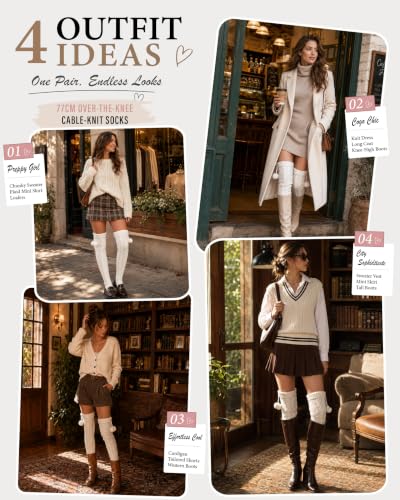 Image of Pcavin Thigh High Socks for Women, Long Cable Knit Over Knee Boot Stockings