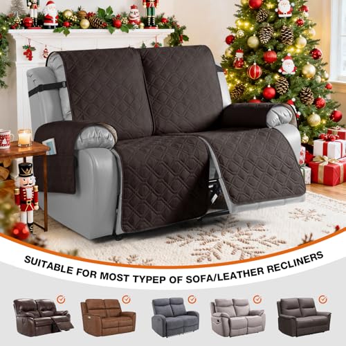 Image of VANSOFY Waterproof Recliner Loveseat Covers Washable, Chocolate, 2 Seater | 1-Piece, Non-Slip with Elastic Straps, Sofa Cover with Pocket for Dogs, Pets