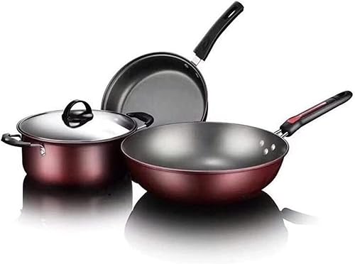 Juego de utensilios de cocina de 3 uds, utensilios de cocina antiadherentes, sartén y cacerola con tapa de vidrio