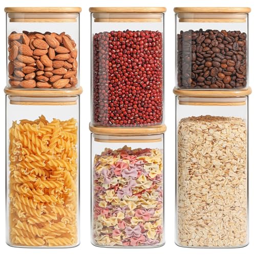 ComSaf Glass Pantry Storage Containers (0.7Qt/1.2Qt/1.6Qt) Set of 6, Square