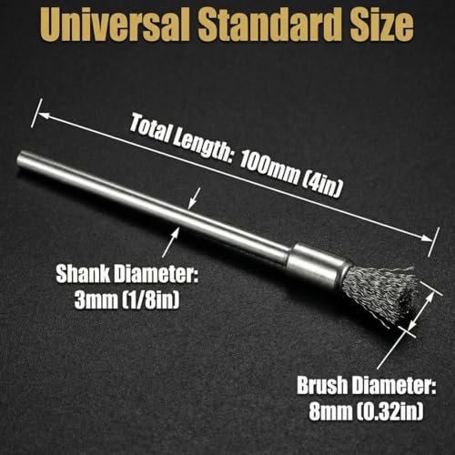 Image of 20 Pcs Extended End Brush Set, 100mm Extra Long 1 /8'' Shank Pen Shape Rust Paint Removal Bits Wire Brush for Rotary Tools