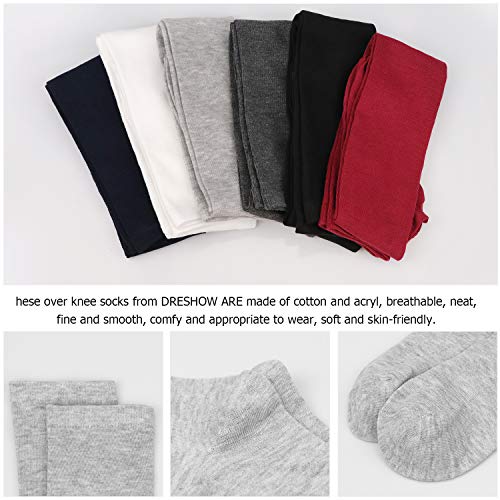 Image of DRESHOW 6 Pairs High Thigh Socks Striped Over Knee Thin Tights Long Stocking for Women Leg Warmer