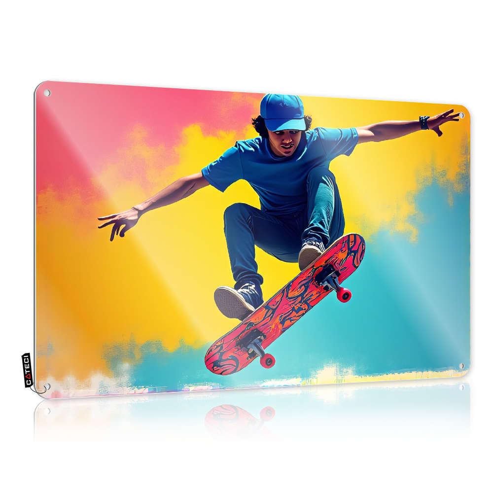 Fzfn Men's Colour Vintage Wall Decor Decor Outhouse Decorative Designer A Skateboarder Performs An Aerial Trick Against A Vibrant - Easy To Hang Art(30X40cm)