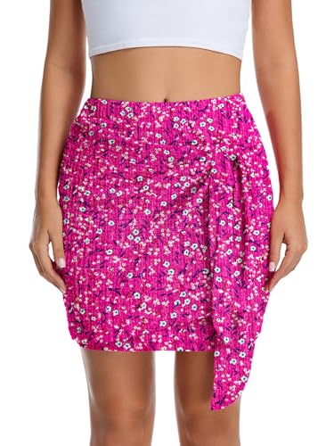 Skirts for Women Summer Mini Skirt Adjustable Tie Wrap Skirt Elastic Mid Waisted Casual Short Skirts