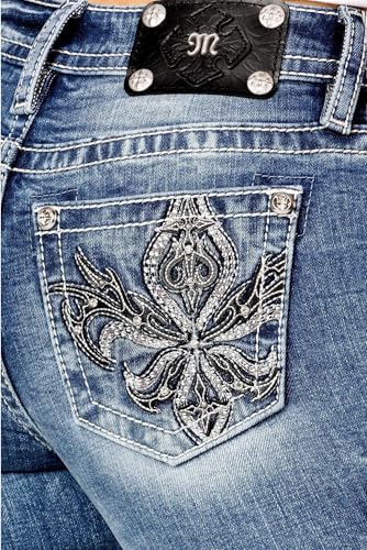 Miss Me Women's Tribal Fleur de Lis Embellished Pockets Mid-Rise Bootcut Jeans3