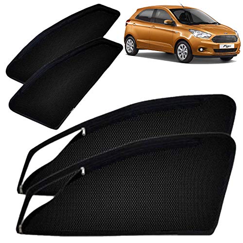 Image of Autofact Magnetic Car Sunshades Compatible with Ford Figo (2015 to 2022) (Set of 4) - Easy Installation, UV Protection, Keeps Car Cool (Front 2 with Zippers for Easy Access, Rear 2 Without Zippers)