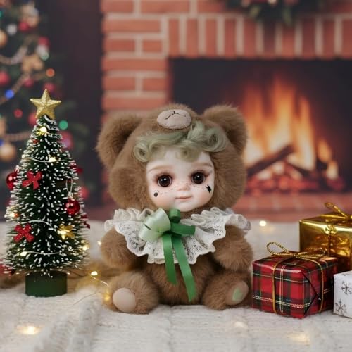 Cloveray 8 Inch Hand-Painted Porcelain Face Doll with Plush ＆ Acrylic Cotton Body, Mini Kawaii High-Color Makeup Ceramic Doll for Room Decor,...