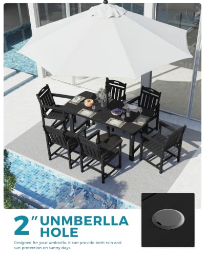 Image of Ciokea HDPE Outdoor Dining Set of 6, Patio Table and Chairs Sets, Black