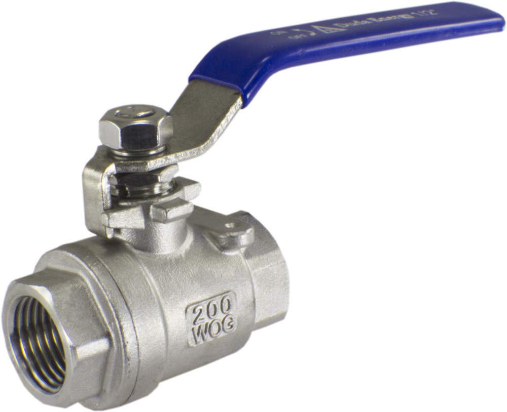 Duda Diesel Duda Energy 2PCBV-WOG200-F050 Full Port Ball Valve, 1/2" NPT, 2 Piece, 304 Stainless Steel with Blue Vinyl Handle, 5"