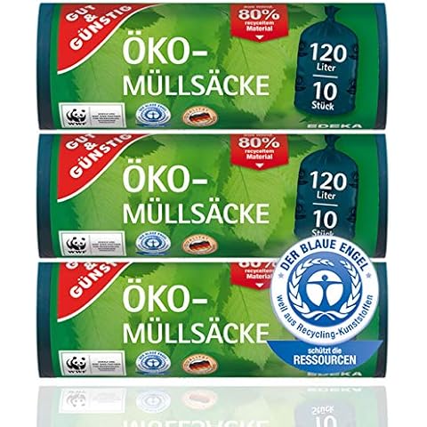 Gut & Günstig Öko Müllsäcke - 120 Liter - Extra Reißfest & Flüssigkeitsdicht - 3er Pack Cover